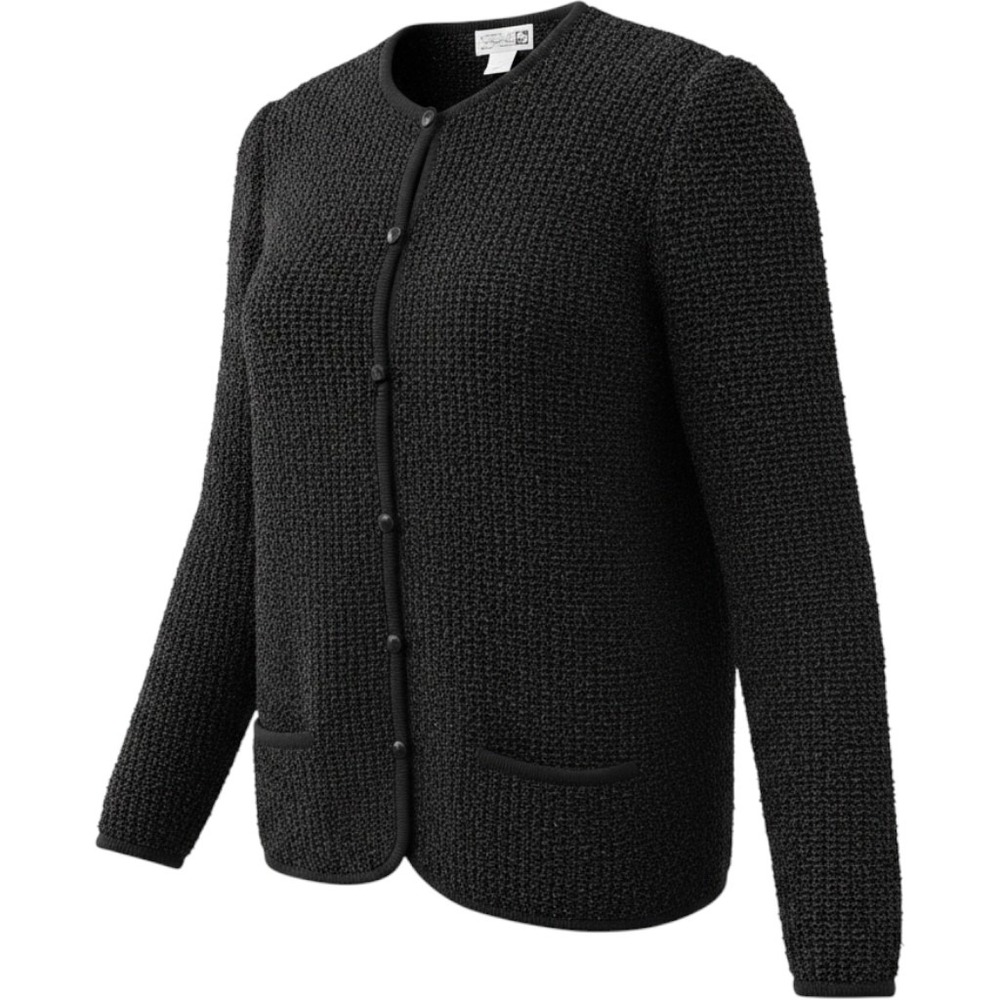 Adele Joyce Vintage Black Boucle Knit Button Front Cardigan Sweater Wool Blend M